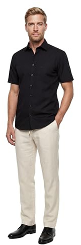 OLYMP Camisa de vestir de manga corta para hombre, lisa, moderna, con cuello New Kent, Negro 68., 43