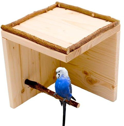 Vogelgaleria® Wellensittich Schlafhaus Natur mit Sitzstange für zahmere Vögel | Tolles Vogelzubehör für Vogelkäfig