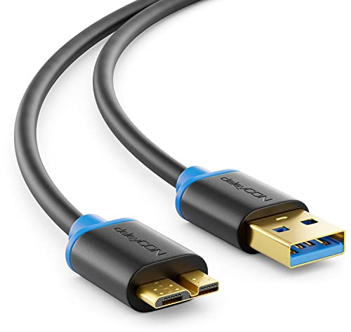 deleyCON 1m Micro USB 3.0 Kabel USB-A auf Micro-B 5 Gbit/s - Schwarz | Datenkabel bis zu 5 Gbit/s, Ladekabel für Handy, Smartphone, Tablet und externe Festplatten