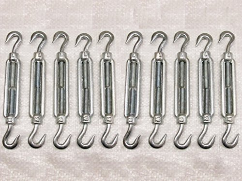 x10 M6 Galvanised Forged Straining Screw Hook and Hook - Caravan Turnbuckle Open Body