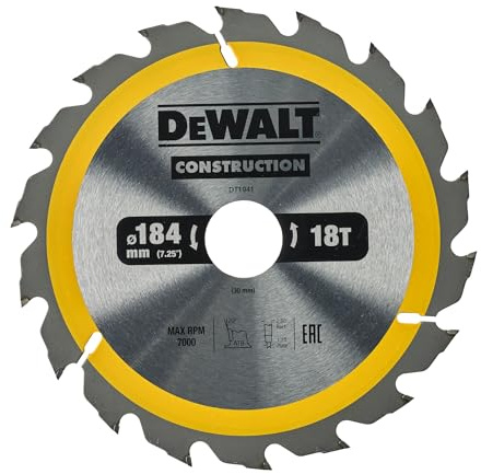 DEWALT DT1941-QZ Portable Circular Saw Blade – for Construction 184 X 30 Mm 18D ATB + 20º