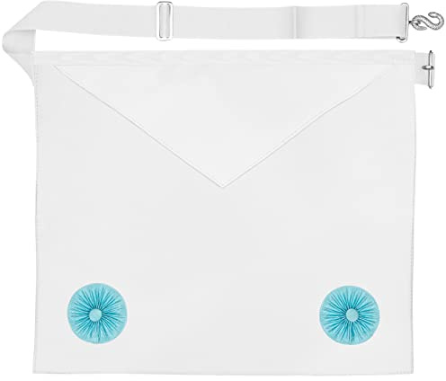 THE MASONIC COLLECTION Craft Fellow 2nd Degree Leather Apron - White Colour with Blue Rosettes - Imitation/Lambskin Leather - Adjustable Belt - Freemason Gifts for Men