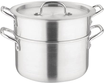 Vogue Aluminium Double Boiler Pan with Lid 4 Litre/24 cm, Silver, Chocolate Melting Pot, Weight: 1.2 kg - For Creating Delicate Sauces, Custards & Melting Chocolate, K643
