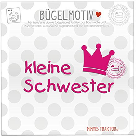 Bügelbild kleine Schwester mit Krone PINK Flockfolie Aufbügler Applikationen Bügelsticker für Stoffe Textilien Kinder zum Aufbügeln Flicken