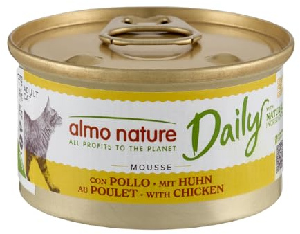 almo nature Daily Grain Free kattmat, mousse med kyckling, helfoder för katter, våtfoder 24-pack (24 x 85 g)