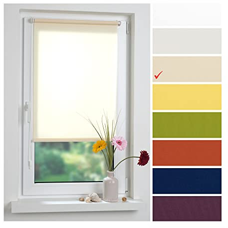 Liedeco® Rollo Klemmfix - 45 x 150 cm Creme (Breite x Höhe) / lichtdurchlässig Blickdicht und stufenlos verstellbar/leichte Innen-Montage ohne Bohren mit Klemmträger / 123 montiert