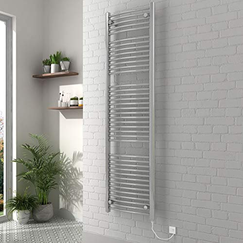 Warmehaus Chrome Electric Curved Bathroom Heated Towel Rail Warmer Radiator Rad 1800 x 500 mm - 800W