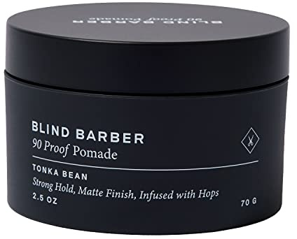 Blind Barber 90 Proof Hair Pomade for Men - Strong Hold, Natural Finish - Water-Based, Matte Pomade for Men with Hops & Tonka Bean - Free of Greasy Oils, Easy to Use - (2.5 Oz)