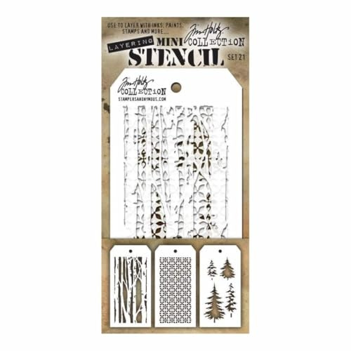 Stampers Anonymous MTS021 Tim Holtz Mini Layered Stencil Set, Multicolore, Confezione da 3