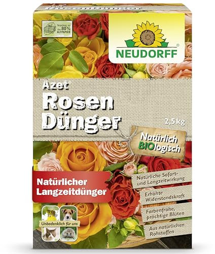 Neudorff Azet RosenDünger – Bio Rosendünger mit 100 Tagen Langzeitwirkung sorgt für langanhaltend farbenfrohe Rosen, Stauden und Blütenpflanzen, 2,5 kg