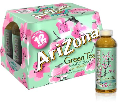 Arizona Green Tea with Ginseng and Honey, 16 Fl Oz (Pack of 12)