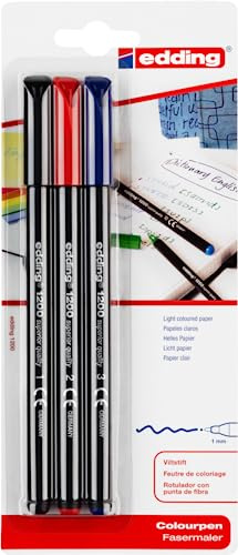 Edding 1200/3-S - Blíster con 3 Rotuladores - Rojo - Negro - Azul