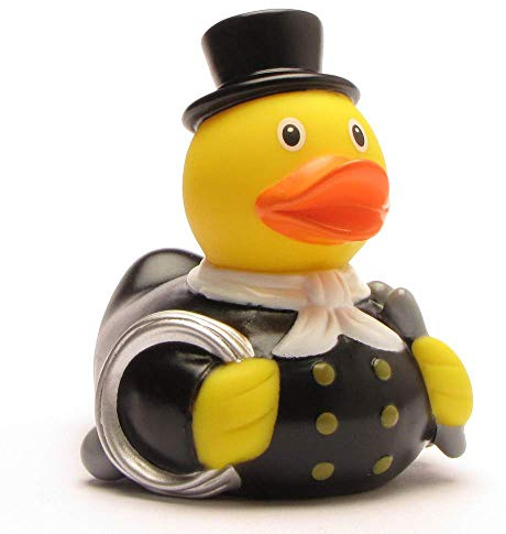 Duckshop I Badeente Schornsteinfeger mit weissem Halstuch | Quietscheente | L: 9 cm I Quietscheentchen I Geschenk Silvester I Glücksbringer