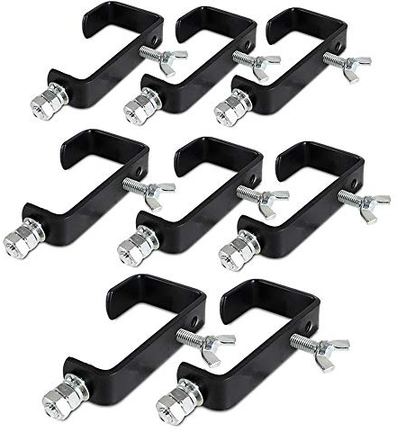 BeamZ CC50B DJ Lighting G-Clamp Hook Mount Set of 8 – Heavy-Duty Black Metal Light Hanging Clamps Fits up to 50mm Poles – For Trussing, Disco Lights & Stage Equipment, 30kg Load Capacity