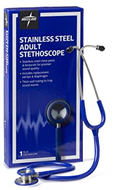 Medline Elite Adult Stainless Steel Stethoscope, Blue, High Acoustic Sensitivity