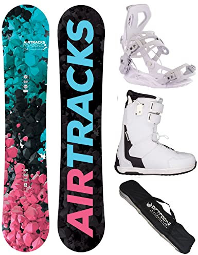 AIRTRACKS Snowboard Set Paquete Completo Tabla Polygonal Hybrid Rocker Mujer 154 + Fijaciones Master W + Botas Master QL W 40 + SB Bag