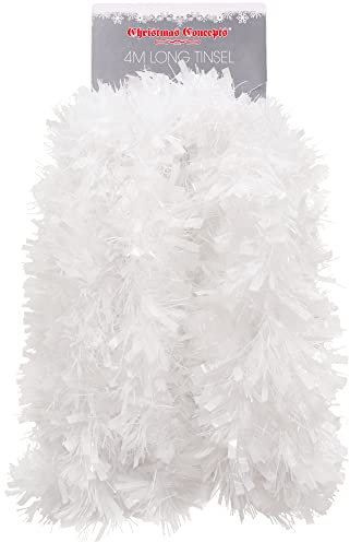 Christmas Concepts® 4 Metre Chunky/Fine Christmas Tinsel - Christmas Decoration (MATT WHITE)