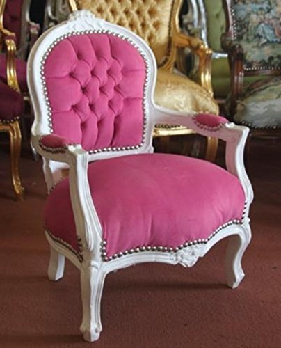 Casa Padrino Barock Kinder Stuhl Rosa/Weiß - Armlehnstuhl - Barock Möbel Antik