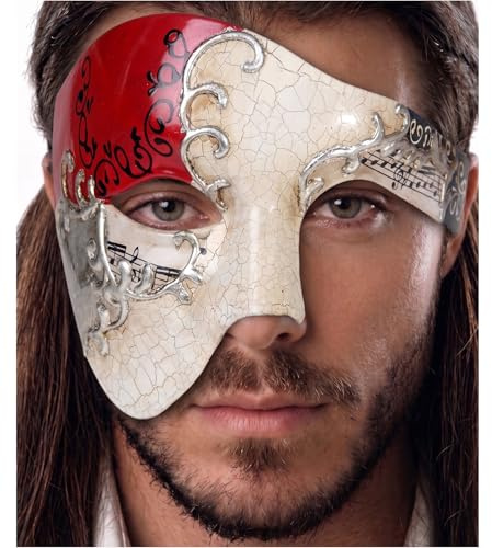 Luxury Mask Masque Demi Visage Masque Noir fantôme de l'opéra - Rouge - Taille Unique