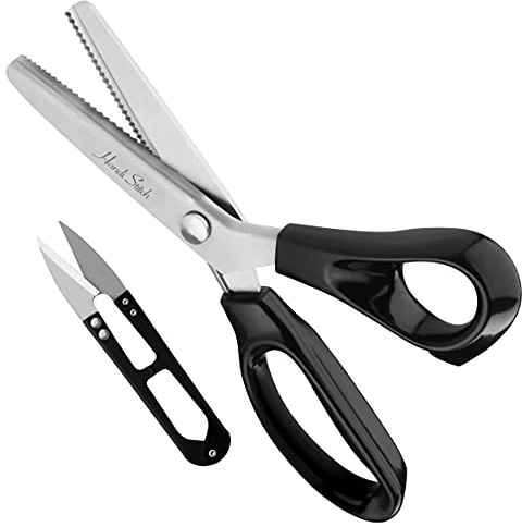 Handi Stitch Tijeras Dentadas Costura con Cortahílos – 23 cm de Largo - Tijeras Costura Zig Zag Mango Negro - Tijeras Manualidades Dientes 3 mm - Acero Inoxidable para Costura, Sastre o Papel