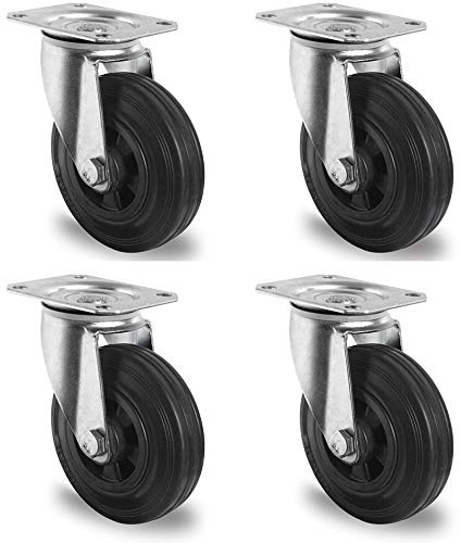Rollensatz 4 Lenkrollen 200 mm Vollgummi schwarz