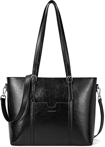 BOSTANTEN Damen Ledertaschen Schultertasche Frauen Designer Handtasche 14 15.6 Zoll Laptoptasche Tote Bag Schwarz