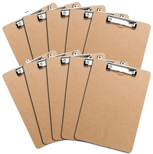 Letter Size Clipboards with Low Profile Clip (Set of 10) - Wood Clipboards Bulk 10 Pack, Heavy Duty Clipboard, Back to School Teacher Classroom Supplies, School Supplies for College Students