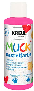 KREUL 24108 - Mucki Bastelfarbe für Kinder, 80 ml in pink, Kindermalfarbe auf Wasserbasis, parabenfrei, glutenfrei, laktosefrei und vegan, auswaschbar, vermalbar mit Pinsel und Schwamm
