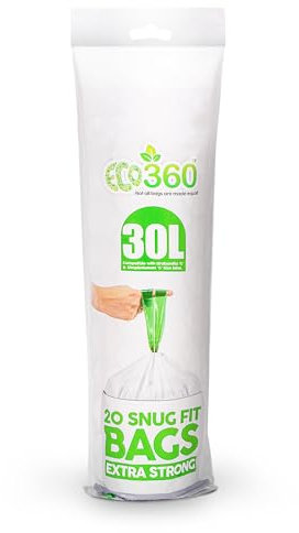 EcoBag - 20 Pack Kitchen Drawstring Bin Liner - 30L - 25 Microns - Heavy Duty, Extra Strong, Brabantia Compatible, Eco-Friendly, Tear Resistant, Clear Recycling Bags (465 x 750mm), Unscented