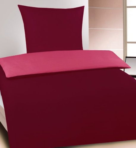 Unbekannt 2tlg. Wende Bettwäsche 155 x 220 +80x80cm, bordeaux pink, uni, einfarbig, Microfaser, Übergröße, Komfortgröße