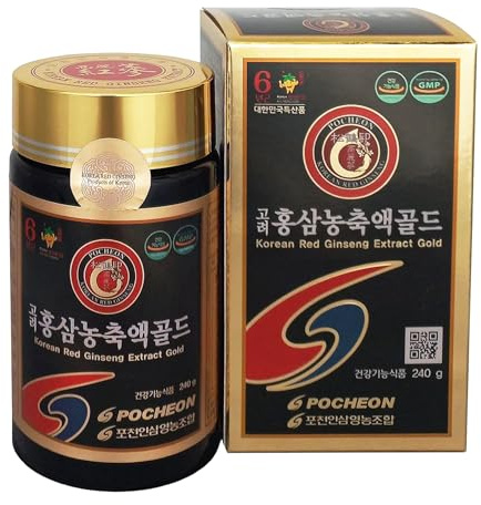 Pocheon Premium 240g 100% Korean Red Ginseng Pure Extract Gold, Korean 6 Years Panax, 70% Solid State (Parallel Import), Natural Immune Support, Available as Tea