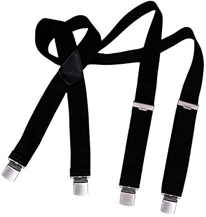 DonDon Herrhängslen 3,5 cm breda med 4 extra starka matt borstade clips i X-form, svart, En Storlek