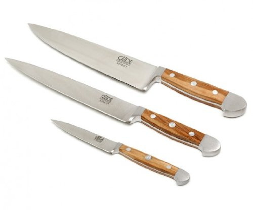 Güde Messer - Serie Alpha Olive - Messer Set 3 tlg - Kochmesser, Schinkenmesser, Spickmesser - geschmiedet - Olivenholz - 3x000