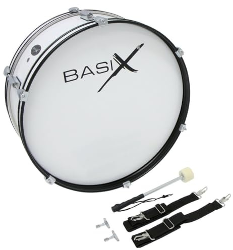 GEWA Junior Marching Bassdrum, Marschtrommel 22 x 7, Holzkessel weiß, inkl. Trageriemen und Schlägel