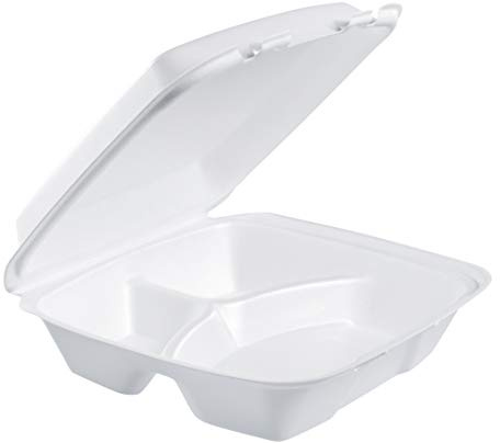 Dart 90HT3R Lg 3 Comp Foam Hinged Container, 9 in (Case of 200)
