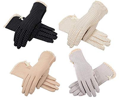 4 Pairs Summer/Autumn women Dots Sun Uv Protection Cotton Sun Protection Lace Anti-skid Driving Gloves, Multicoloured, Medium, Multicoloured, Medium