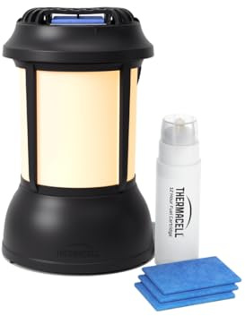 Thermacell Farol Antimosquitos con Luz Ambiente, Sin DEET, 12H Protección | Protege una zona de 20 m². Farol, cartucho y pastillas de recambio incluidos. Ideal para jardines, terrazas y exteriores.