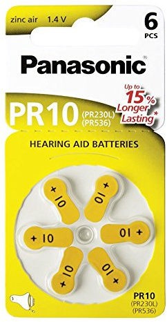 Panasonic Zinc Air 'Hearing Aid' Batteries PR10 x 6