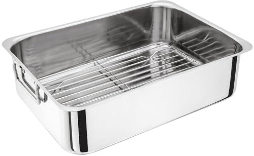 Judge Extra Large Stainless Steel Roasting Pan with Rack, 36cm x 26cm x 10cm, Oven Safe, Dishwasher Safe, Gift Box