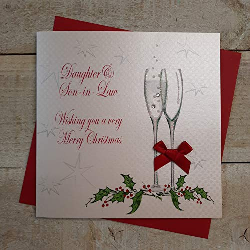 white cotton cards X61 Weihnachtskarte, englische Aufschrift Daughter & Son-In-Law ..., handgefertigt, Weiß
