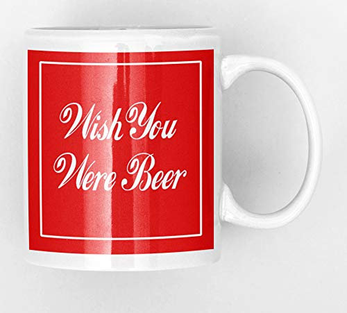 Wish You were Beer - Red Ceramic Mug New Unique Easy Gift for The Beer Drinker