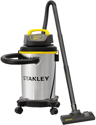 Stanley - SL18129 Wet/Dry Vacuum, 4 Gallon, 4 Horsepower, Stainless Steel Tank Silver+yellow