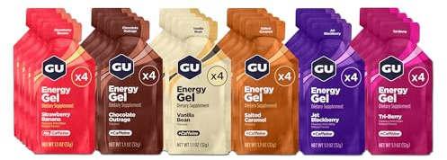 GU Original Energy Gels, Bestsellers Mixed 24 Pack - 100 Calorie Energy Gel with Carbohydrates, Caffeine, BCAAs and Electrolytes - Pre-Workout Fuel for Running, Cycling, Triathlon and Endurance Sports