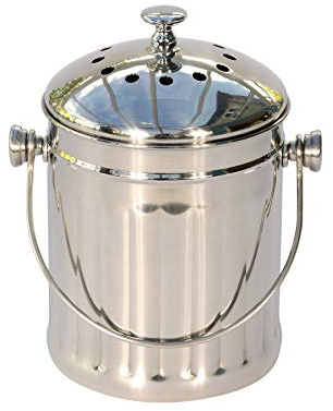 Mini Stainless Steel Kitchen Compost Caddy with Filter - Metal Composting Bin for Food Waste Recycling