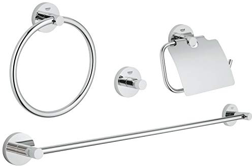 GROHE 40776001 Essentials Master Bathroom Accessories Set 4-in-1, Starlight Chrome