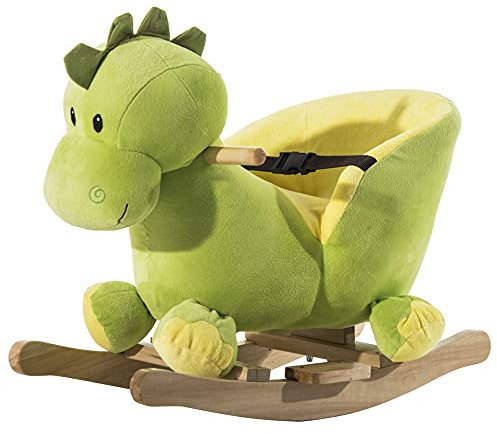 HOMCOM Balancín Infantil en Forma de Dinosaurio de Felpa para Bebés 18-36 Meses con Sonido Cinturón de Seguridad Manillar y Reposapiés 60x33x45 cm Verde