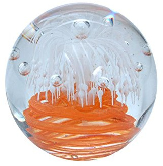 Traumkugel (217)- Briefbeschwerer Motiv: orange Spirale mit weißer Blume - Handarbeit (6,5-7cm)