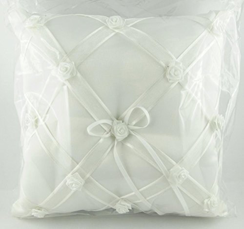 Shophaus24 Hochzeit Ringkissen weiß mit Röschen verziert. 19cm
