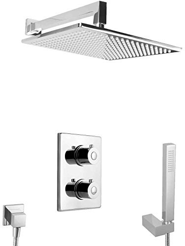 PaulGurkes unterputz Duschsystem mit Thermostat Regendusche Duschset Messing Komplett Tropendusche Wandmontage einbaufertig Komplettset Rainshower Duschtempel Duschsäule Verbrühschutz