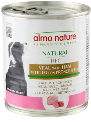 Almo Nature HFC Natural - Alimento Umido per Cani - Vitello con Prosciutto - Qualità Human Grade, Senza Glutine - 290g, Confezione da 12